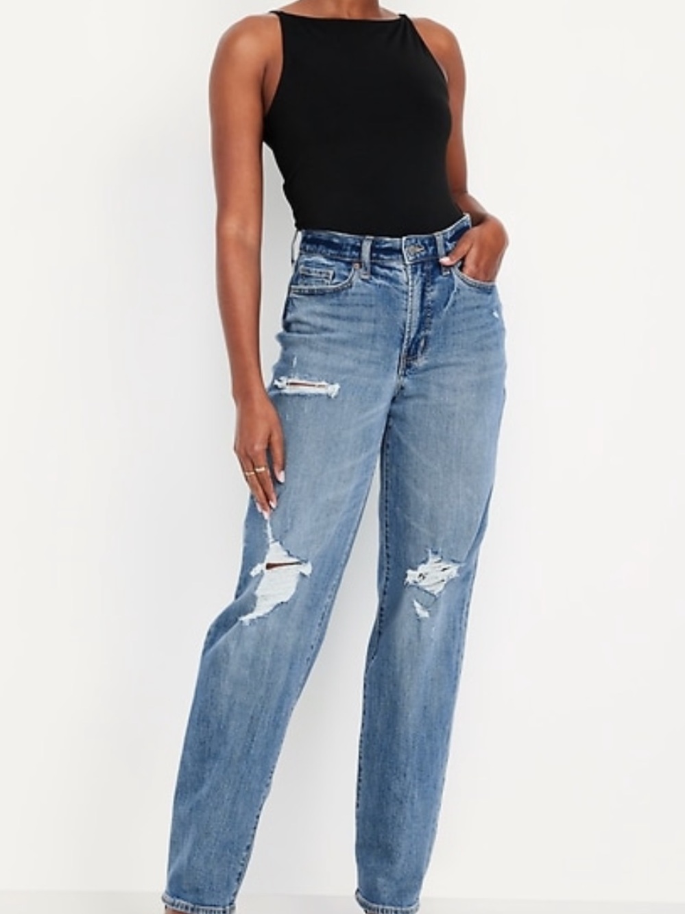 Old Navy Curvy High-Waisted OG Loose Distressed Jeans